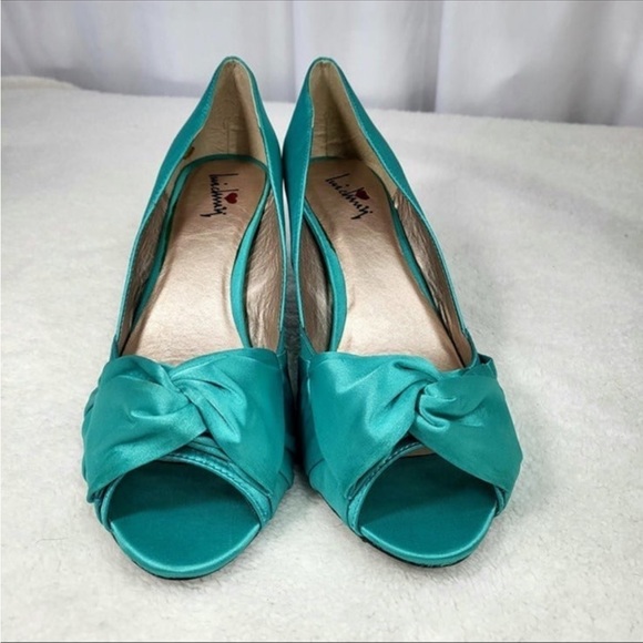 Teal Bow Kitten Heels - Picture 1 of 4